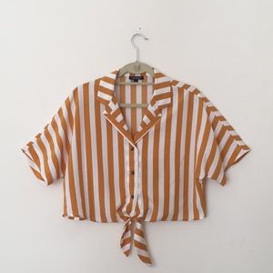 Topshop- yellow and white stripped, crop shirt!